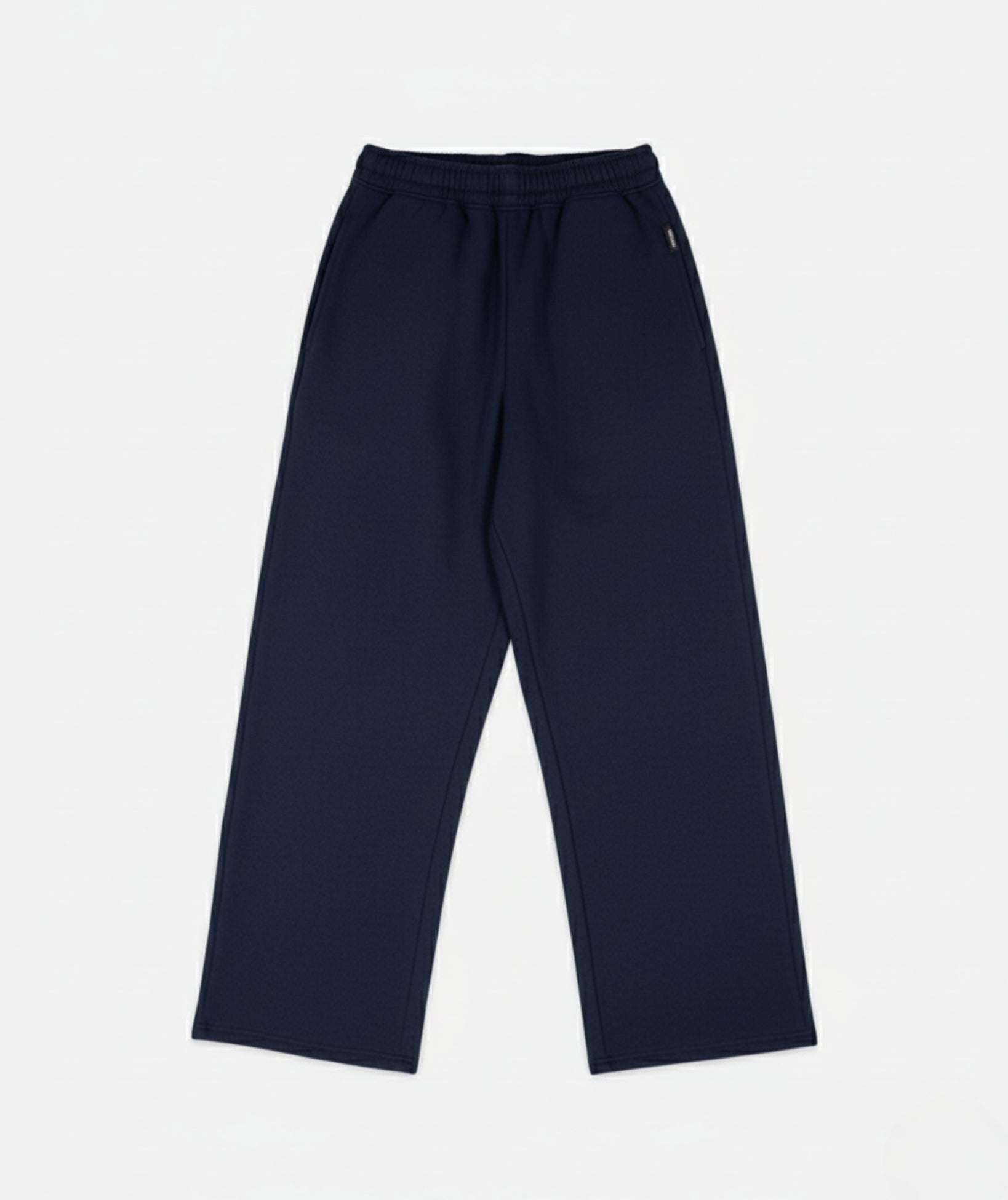 Closeup of the texture of navy cotton fleece sweatpants.