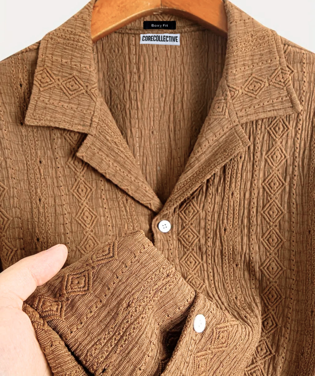 CUBAN COLLAR - BROWN SHIRT
