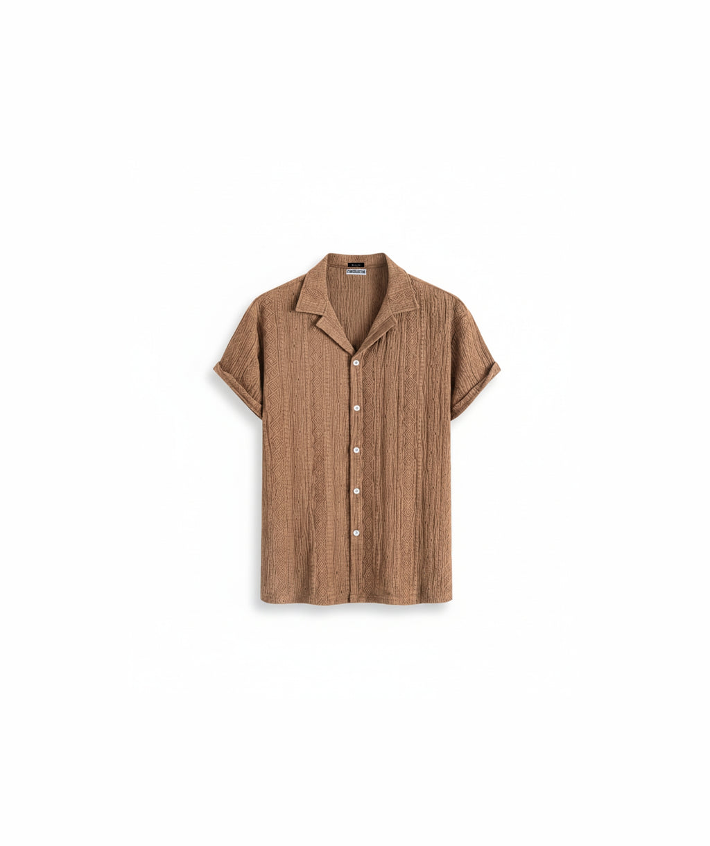 CUBAN COLLAR - BROWN SHIRT